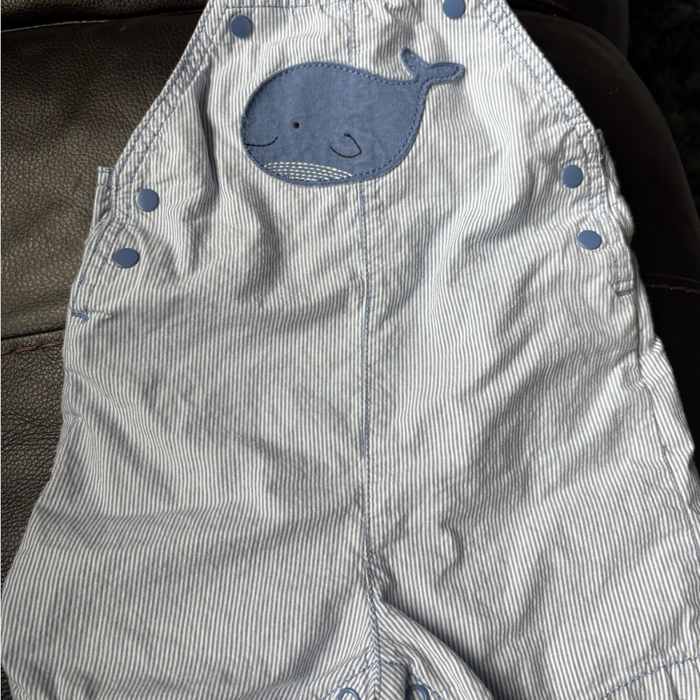 Carter's Blue and White Striped Overalls with Whale Appliqué
